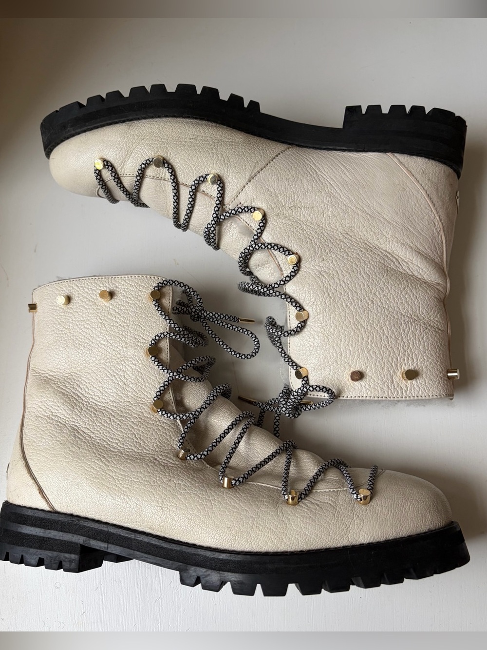 Jimmy Choo White Drake Leather Lace-Up Shearling Fur Winter Boots Size 38.5